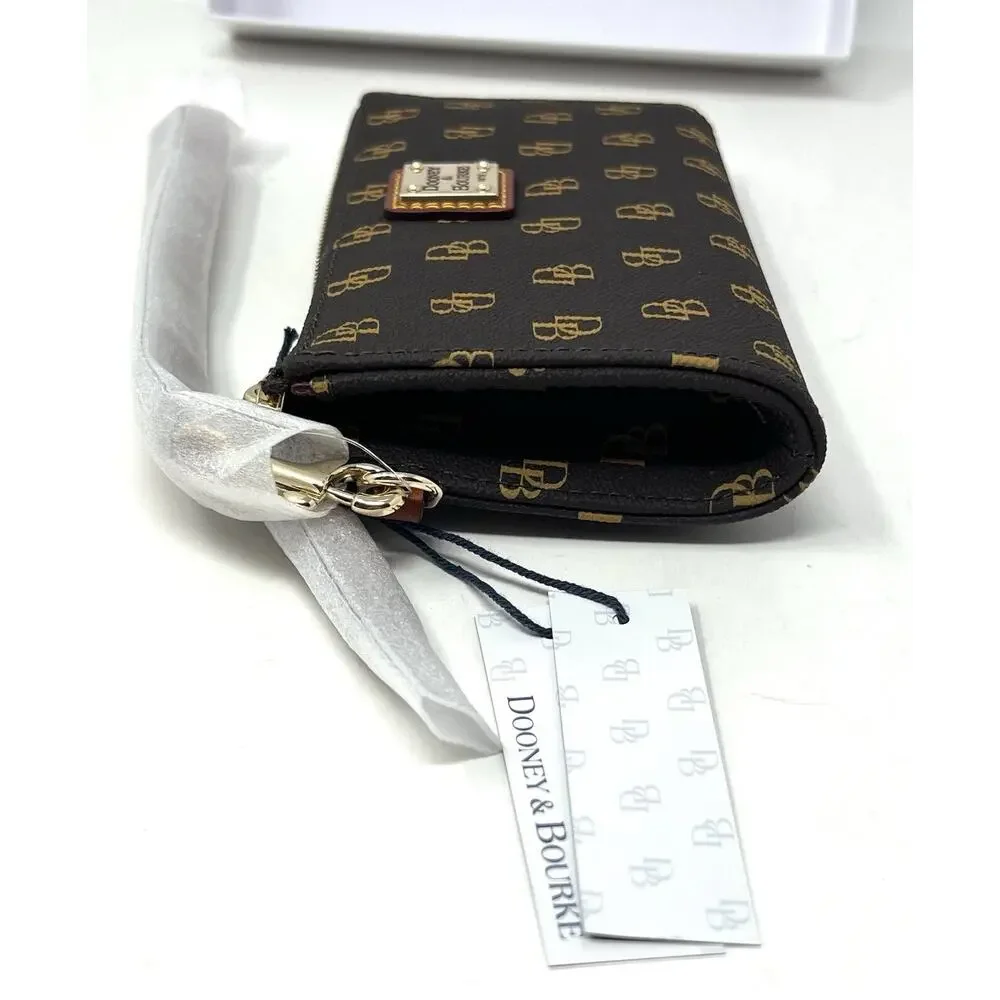 Dooney & Bourke Gretta Folded Zip Wristlet Wallet Purse Brown Tmoro Logo NWT